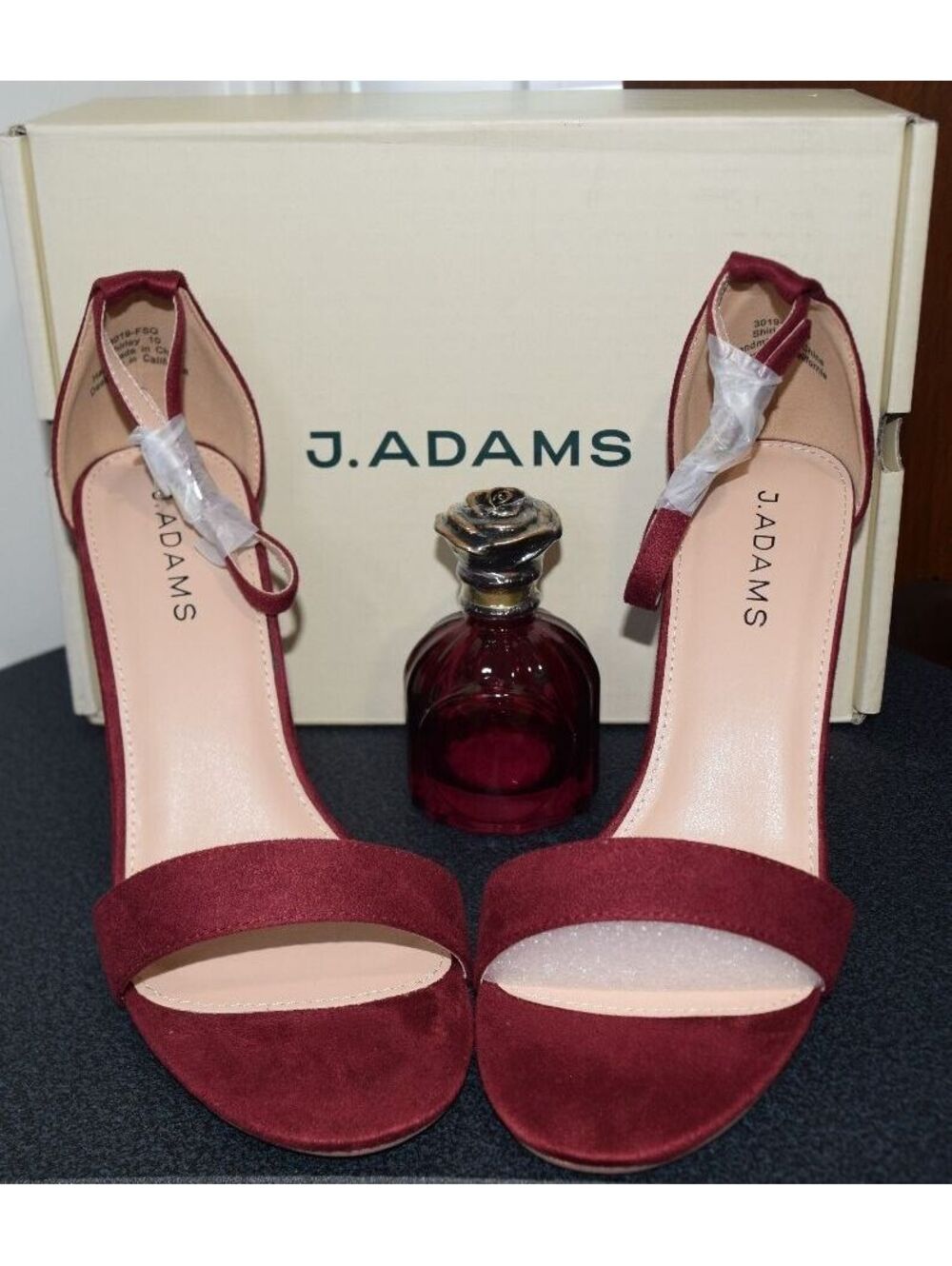 J. Adams Burgundy Suede Block Heel Sandals - size 10 - NIB